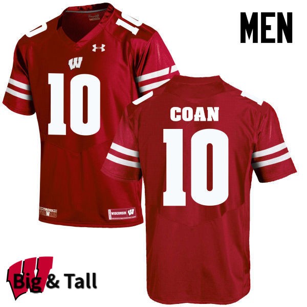 Wisconsin Badgers Men's #10 Jack Coan NCAA Under Armour Authentic Red Big & Tall College Stitched Football Jersey WW40D68DI
